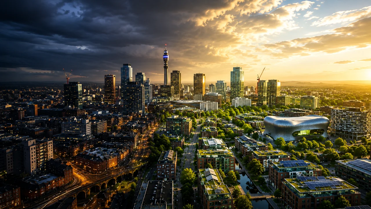 Birmingham skyline at sunrise, representing Skyline Technical Services across the Midlands